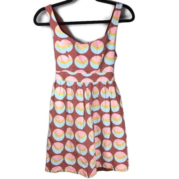 Judith March Retro Open Bow Back Linen Dot Print Dress Size Small - Picture 3 of 13